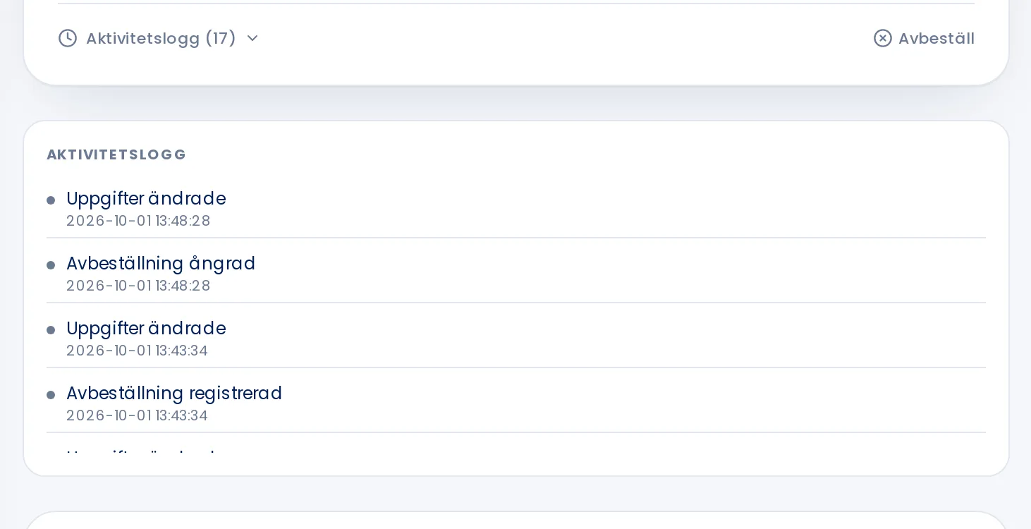 The activity log for a web hosting plan