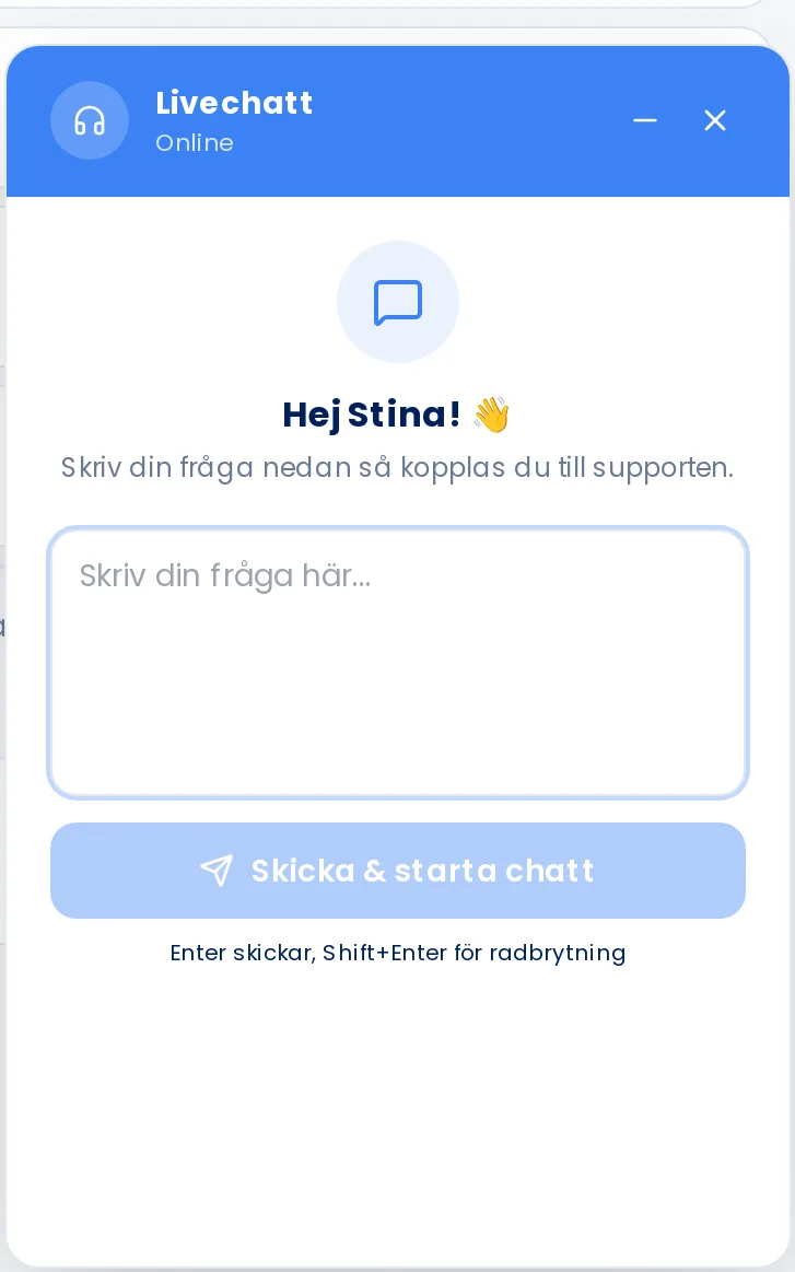 The chat window in the customer portal