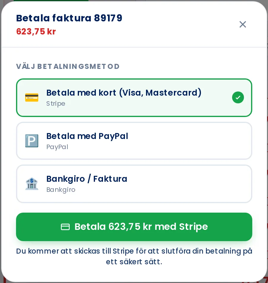 The Pay invoice box with PayPal as an option