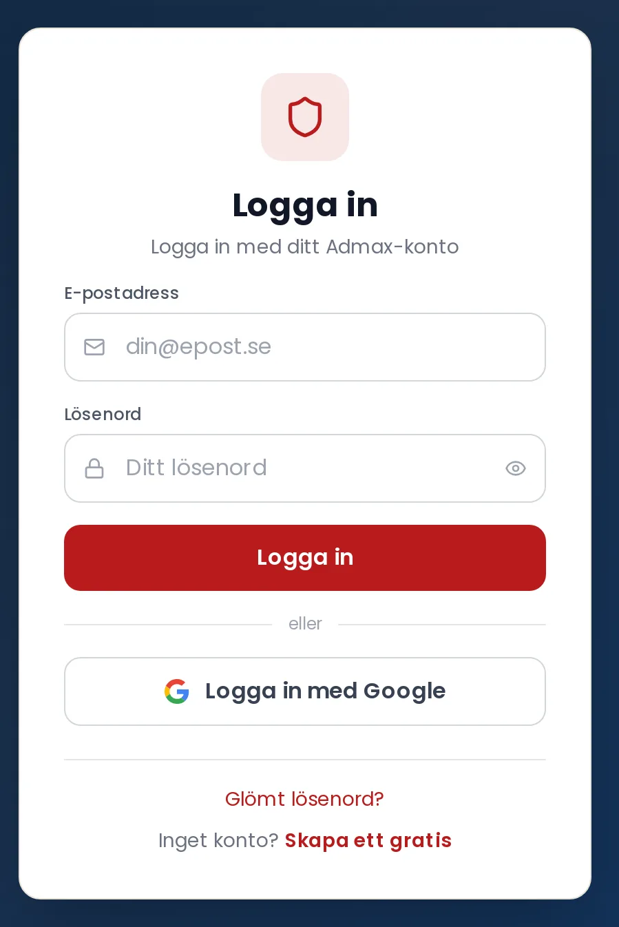 The customer portal login page